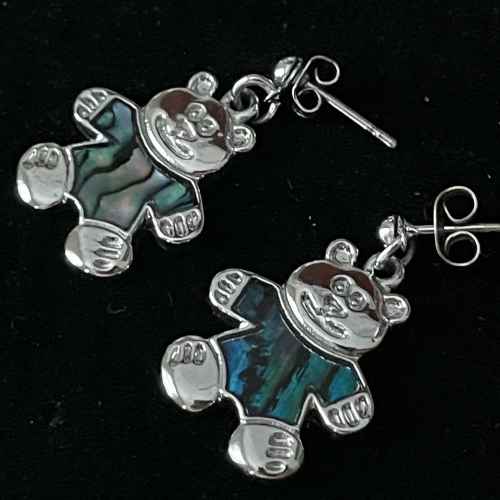 Unique Vintage Silver and Blue Bear Earrings